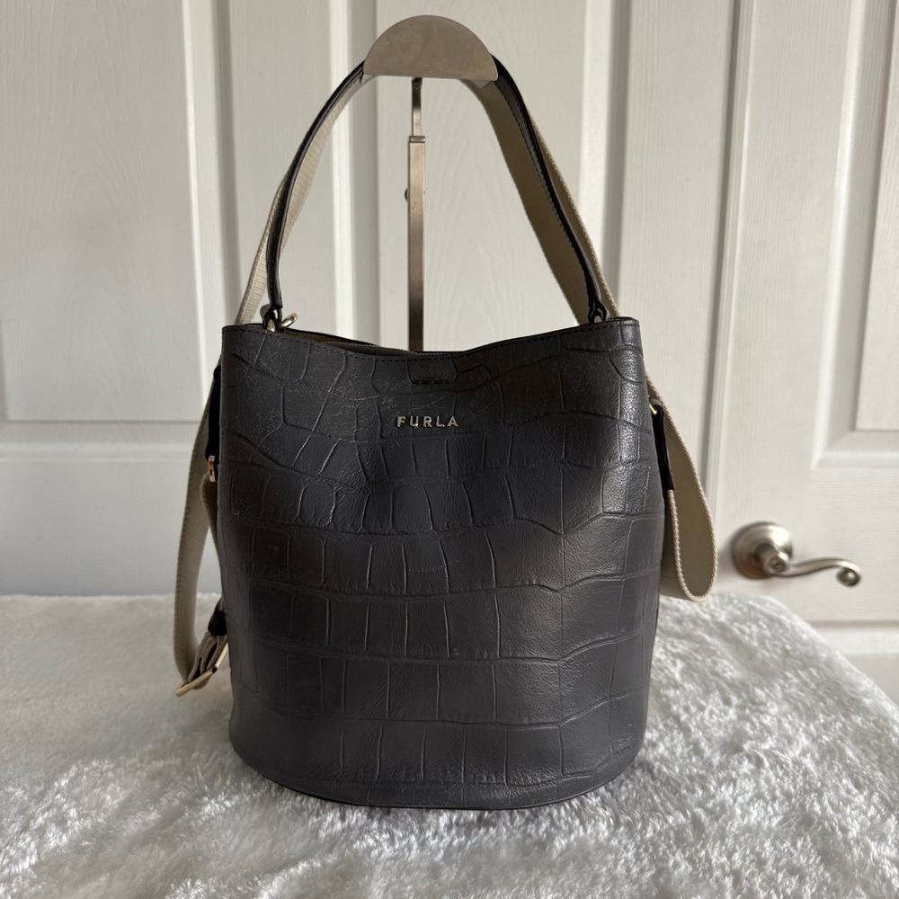 Furla Croc-Embossed Bucket Bag